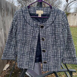 Boutique Bouclé Tweed Jacket Navy White Preppy Chanel Style Blazer Size 6